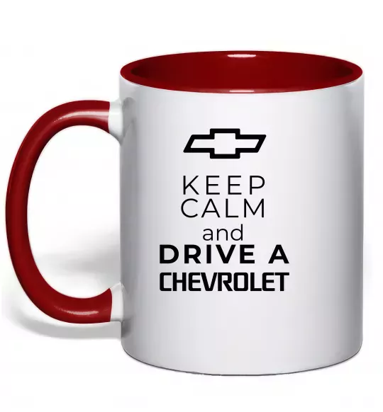 Чашка с цветной ручкой Keep calm and drive a Chevrolet Красный фото