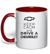 Чашка с цветной ручкой Keep calm and drive a Chevrolet Красный фото