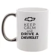 Чашка с цветной ручкой Keep calm and drive a Chevrolet Серебро фото