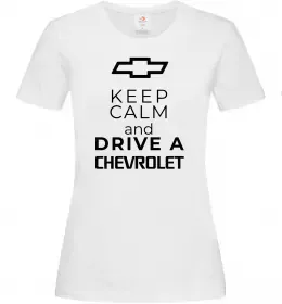 Жіноча футболка Keep calm and drive a Chevrolet Білий фото