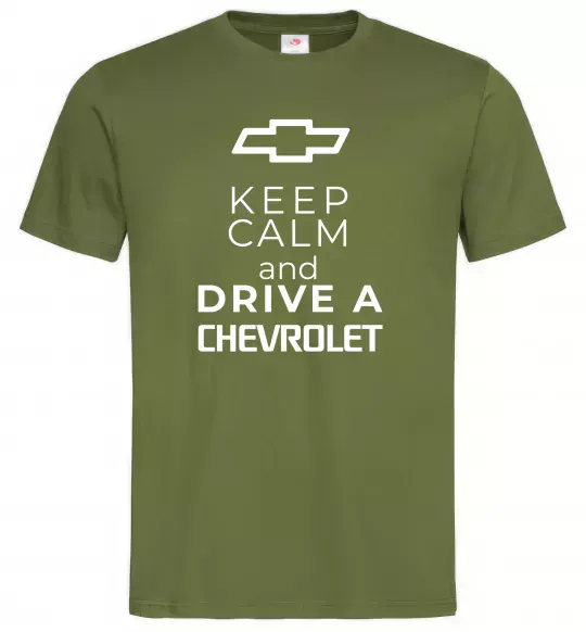 Мужская футболка Keep calm and drive a Chevrolet Оливковый фото