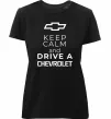 Женская премиум футболка Keep calm and drive a Chevrolet Черный фото