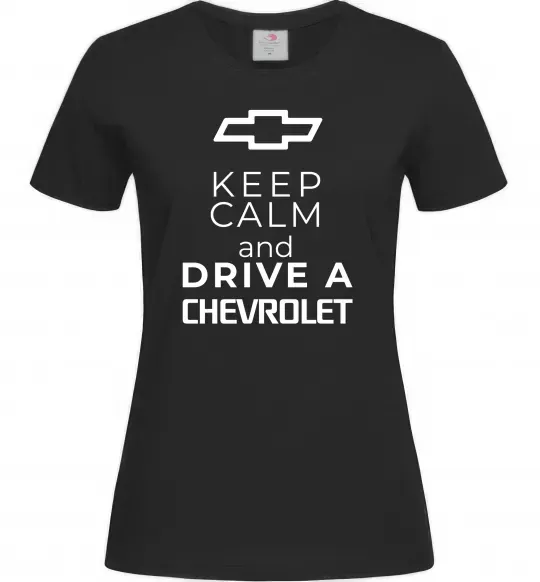 Жіноча футболка Keep calm and drive a Chevrolet Чорний фото