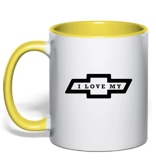 Чашка з кольоровою ручкою I love my Chevrolet Лимонний фото