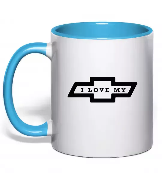 Чашка з кольоровою ручкою I love my Chevrolet Блакитний фото