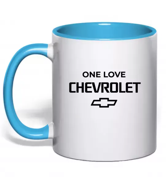 Чашка с цветной ручкой Chevrolet one love Голубой фото
