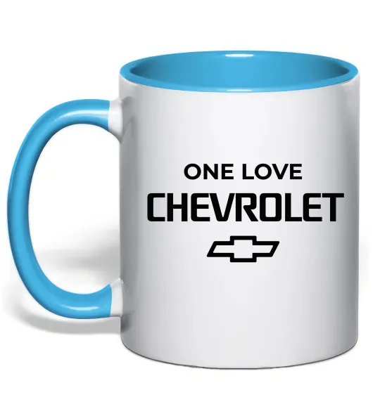 Чашка с цветной ручкой Chevrolet one love Голубой фото