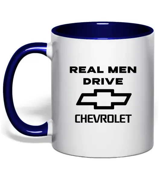 Чашка с цветной ручкой Real man drive Chevrolet Глубокий темно-синий фото