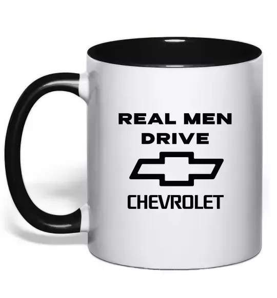 Чашка с цветной ручкой Real man drive Chevrolet Черный фото