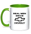 Чашка с цветной ручкой Real man drive Chevrolet Лаймовый фото
