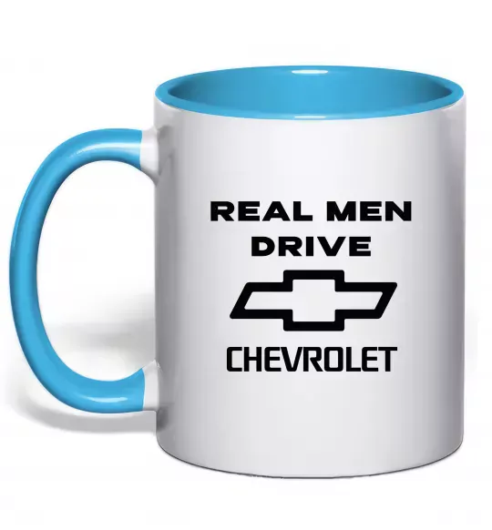 Чашка с цветной ручкой Real man drive Chevrolet Голубой фото