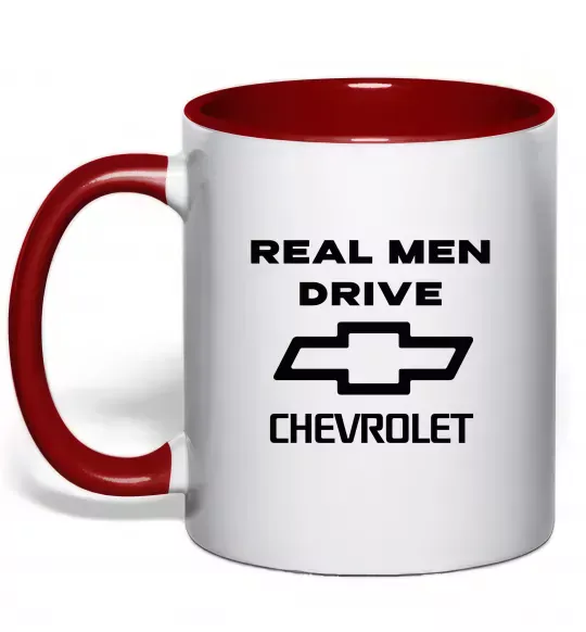 Чашка с цветной ручкой Real man drive Chevrolet Красный фото