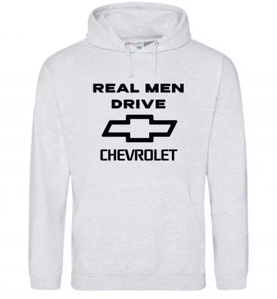 Чоловіча толстовка (худі) Real man drive Chevrolet Сірий меланж фото