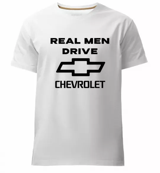 Мужская премиум футболка Real man drive Chevrolet Белый фото