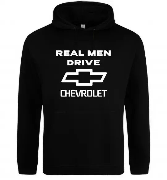 Чоловіча толстовка (худі) Real man drive Chevrolet Чорний фото