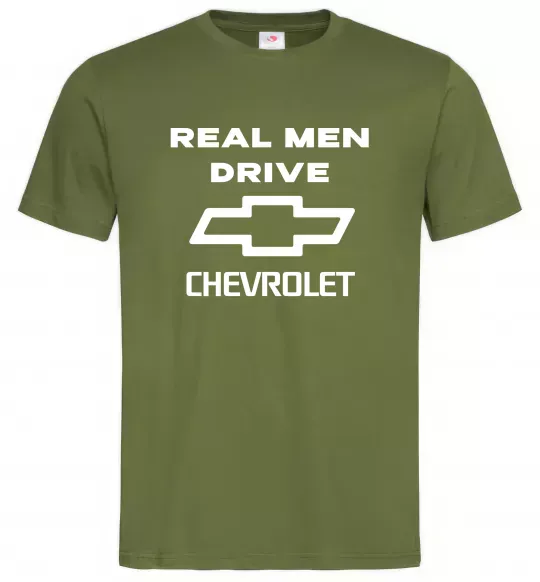 Чоловіча футболка Real man drive Chevrolet Оливковий фото