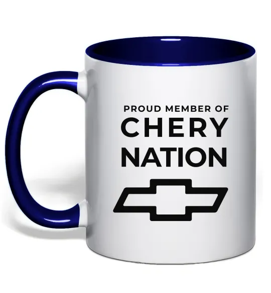 Чашка з кольоровою ручкою Proud member of chery nation Глибокий темно-синій фото