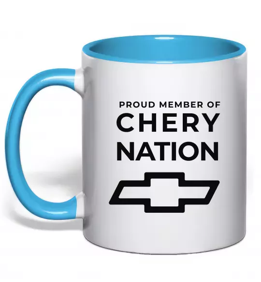 Чашка з кольоровою ручкою Proud member of chery nation Блакитний фото