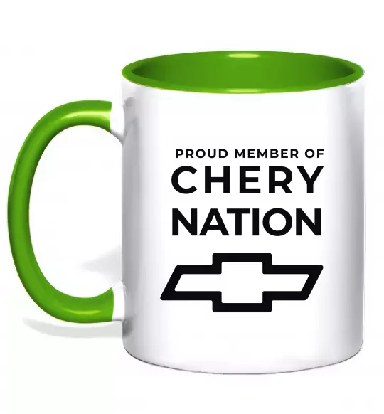 Чашка з кольоровою ручкою Proud member of chery nation Зелений фото
