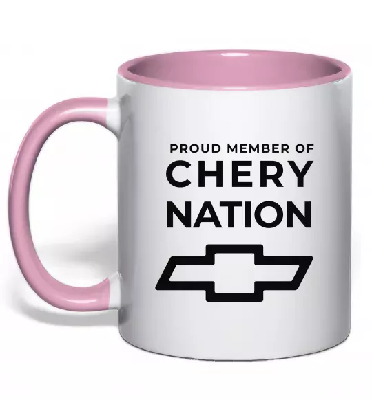 Чашка з кольоровою ручкою Proud member of chery nation Ніжно рожевий фото