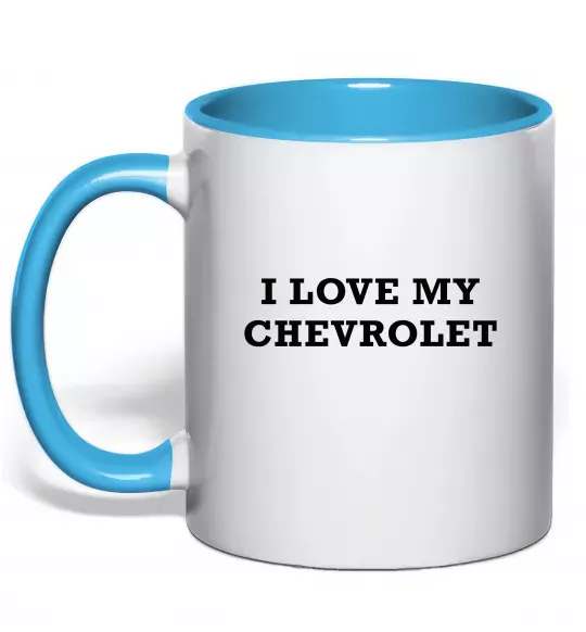 Чашка з кольоровою ручкою Love my Chevrolet Блакитний фото