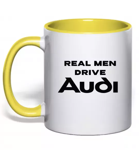 Чашка з кольоровою ручкою Real man drive Audi Сонячно жовтий фото