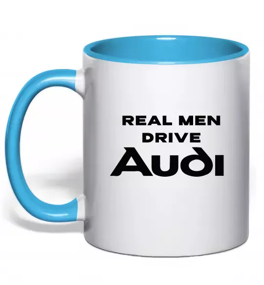 Чашка з кольоровою ручкою Real man drive Audi Блакитний фото