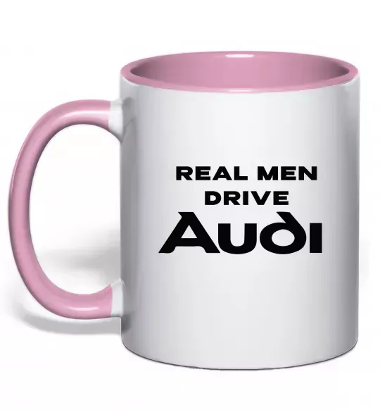 Чашка з кольоровою ручкою Real man drive Audi Ніжно рожевий фото