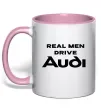 Чашка з кольоровою ручкою Real man drive Audi Ніжно рожевий фото