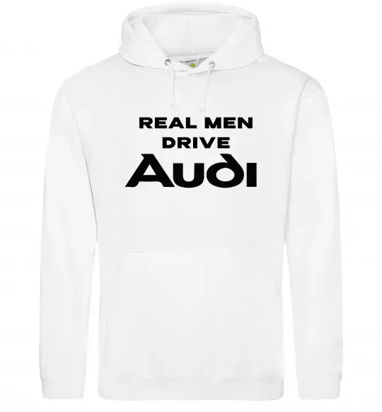 Мужская толстовка (худи) Real man drive Audi Белый фото