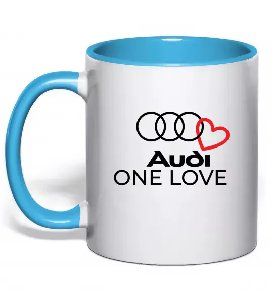 Чашка с цветной ручкой Audi One love Голубой фото