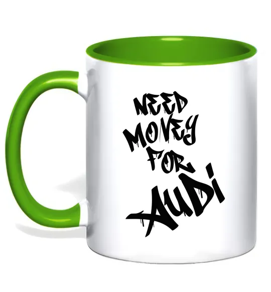 Чашка с цветной ручкой Need money for Audi Лаймовый фото