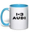 Чашка с цветной ручкой I <3 Audi Голубой фото