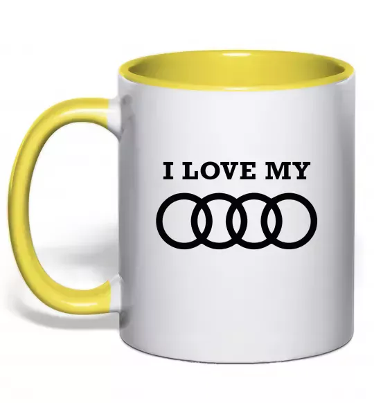 Чашка з кольоровою ручкою I love my Audi Сонячно жовтий фото