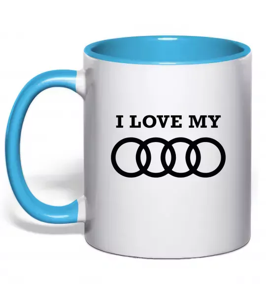 Чашка з кольоровою ручкою I love my Audi Блакитний фото