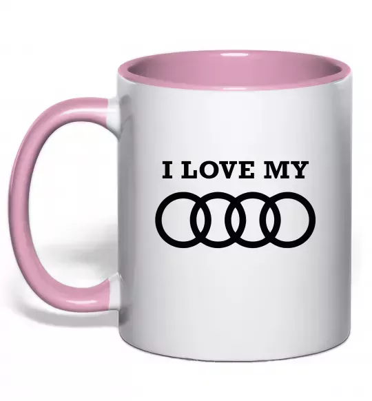 Чашка з кольоровою ручкою I love my Audi Ніжно рожевий фото