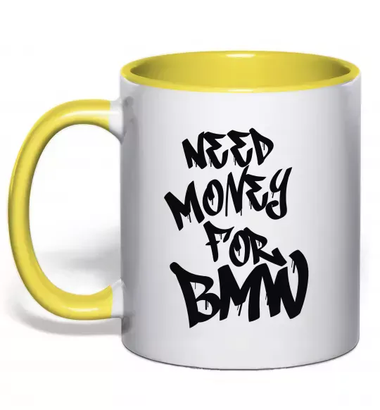 Чашка с цветной ручкой Need money for BMW Солнечно желтый фото