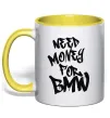 Чашка с цветной ручкой Need money for BMW Солнечно желтый фото