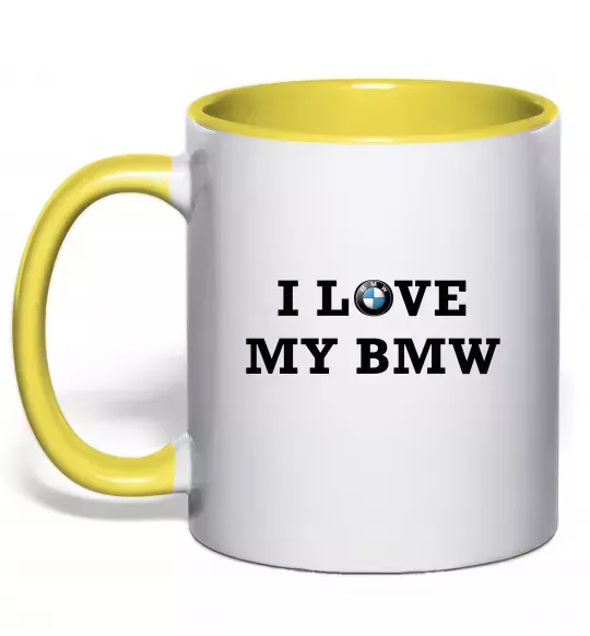 Чашка з кольоровою ручкою I love my BMW Сонячно жовтий фото