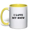 Чашка з кольоровою ручкою I love my BMW Сонячно жовтий фото
