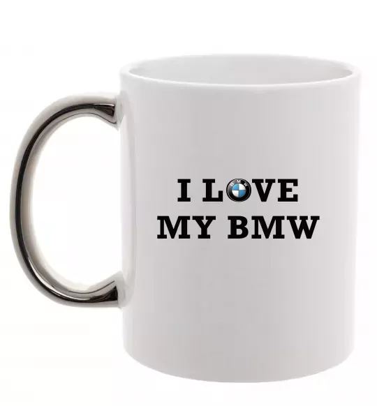 Чашка з кольоровою ручкою I love my BMW Срібло фото