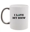 Чашка з кольоровою ручкою I love my BMW Срібло фото