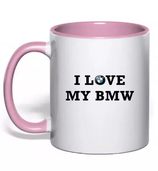 Чашка з кольоровою ручкою I love my BMW Ніжно рожевий фото