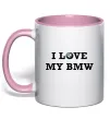 Чашка з кольоровою ручкою I love my BMW Ніжно рожевий фото