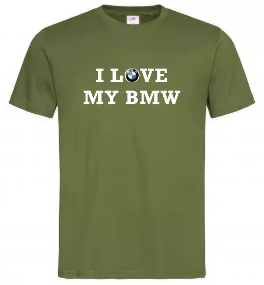 Мужская футболка I love my BMW Оливковый фото