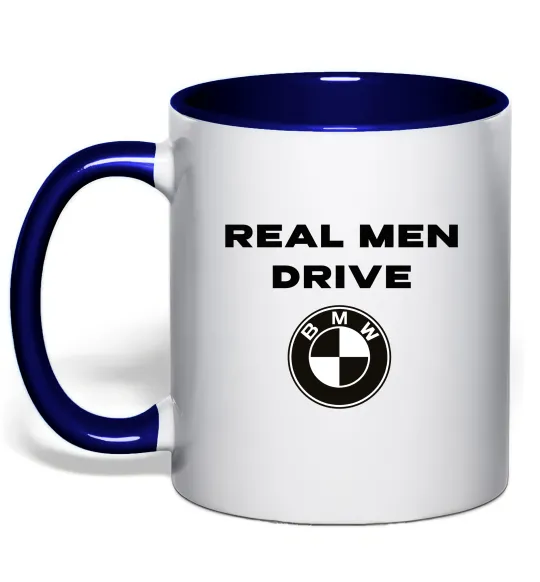 Чашка с цветной ручкой Real men drive BMW Глубокий темно-синий фото