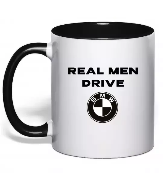 Чашка с цветной ручкой Real men drive BMW Черный фото