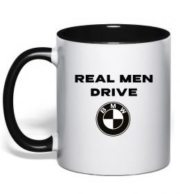 Чашка с цветной ручкой Real men drive BMW