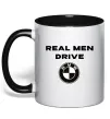 Чашка с цветной ручкой Real men drive BMW Черный фото