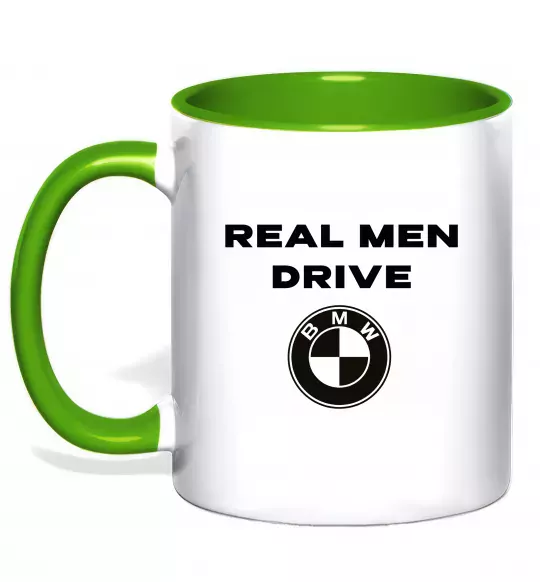 Чашка с цветной ручкой Real men drive BMW Зеленый фото